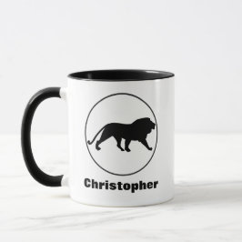 Caneca Desenho de Leão Preto em Moldura Circular Personal