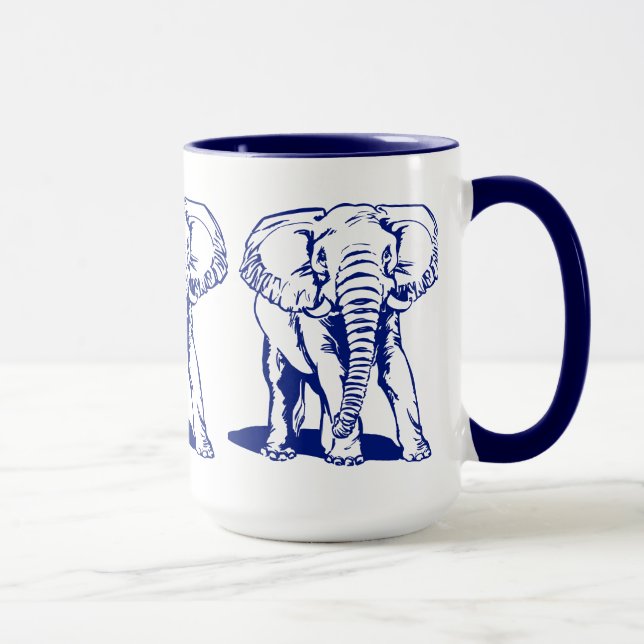 Caneca Desenho de Linha Azul-Elefante de Marinho Cinto (Direita)