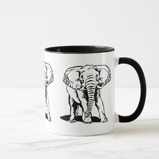 Caneca Desenho de Linha de Elefante Preto-Cinto (Direita)