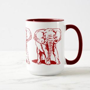 Caneca Desenho de Linha Vermelha Escuro-Curta do Elefante