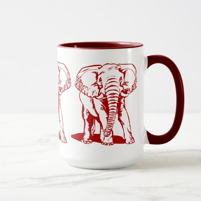 Caneca Desenho de Linha Vermelha Escuro-Curta do Elefante (Direita)