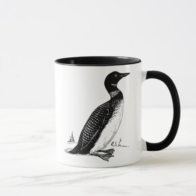 Caneca Desenho de Loon em Linha Preta e Branca (Direita)