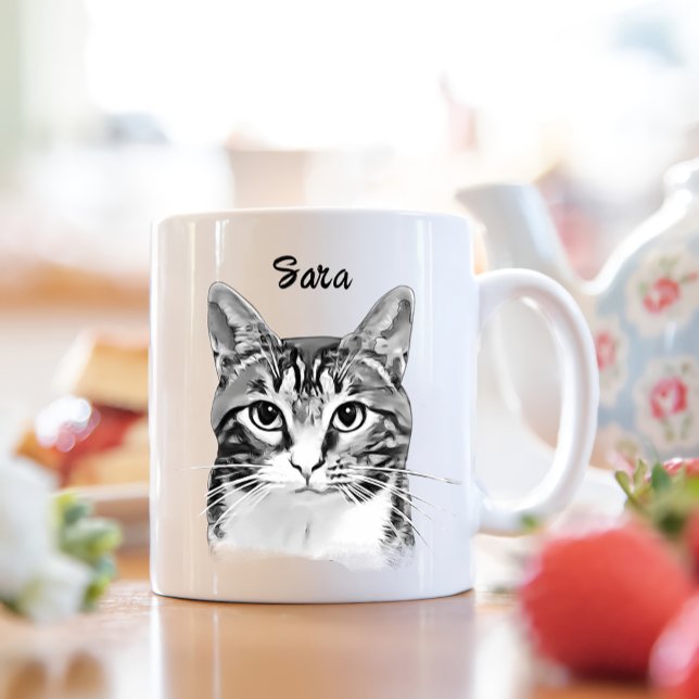Caneca Desenho de Mão Personalizada do Tabby Cat (Criador carregado)