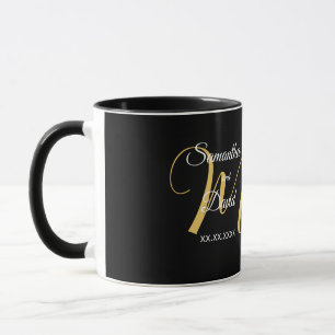 Caneca Desenho de Monograma de Casamento com Nomes e Data
