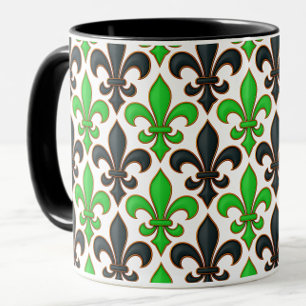 Caneca Desenho de padrão Barroco Flor-de-lis Preto Verde