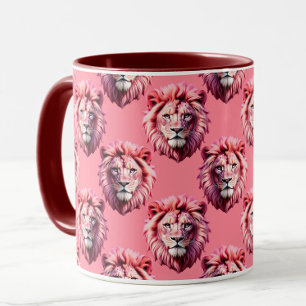 Caneca Desenho de padrão de animal de cabeça de leão rosa