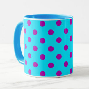 Caneca Desenho de padrão de bolinhas azuis sobre roxo