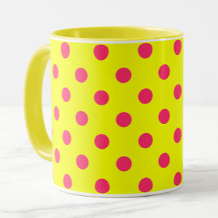 Caneca Desenho de padrão de bolinhas rosa em amarelo