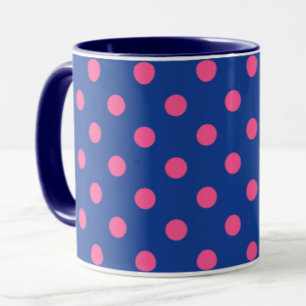 Caneca Desenho de padrão de bolinhas rosa em azul