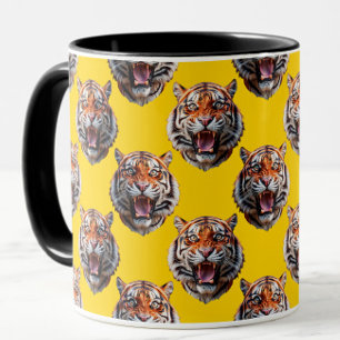 Caneca Desenho de padrão de cabeça de tigre amarelo