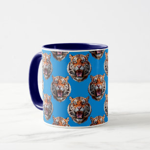 Caneca Desenho de padrão de cabeça de tigre azul