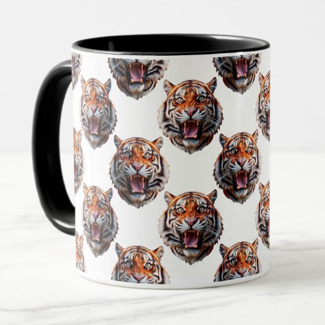 Caneca Desenho de padrão de cabeça de tigre - Branco   (Criador carregado)