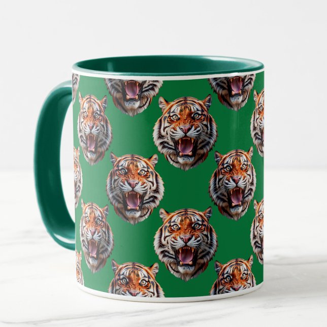 Caneca Desenho de padrão de cabeça de tigre verde (Criador carregado)
