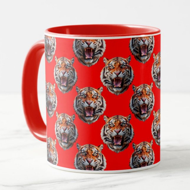 Caneca Desenho de padrão de cabeça de tigre vermelho (Criador carregado)