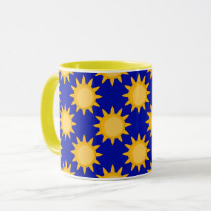 Caneca Desenho de padrão de sol brilho no azul