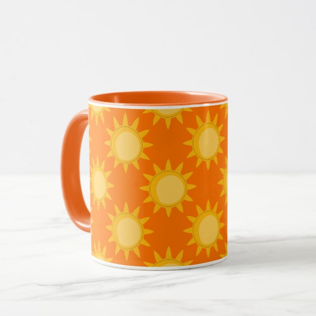 Caneca Desenho de padrão de sol radiante em laranja (Frente Esquerda)