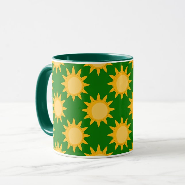 Caneca Desenho de padrão de sol radiante em verde  (Frente Esquerda)