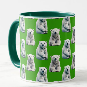 Caneca Desenho de padrão de urso polar verde