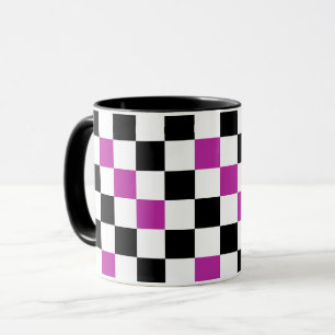 Caneca Desenho de padrão xadrez preto roxo branco