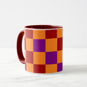 Caneca Desenho de padrão xadrez vermelho laranja roxo