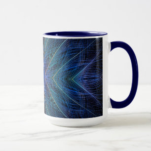 Caneca Desenho de Pena Fractal Azul