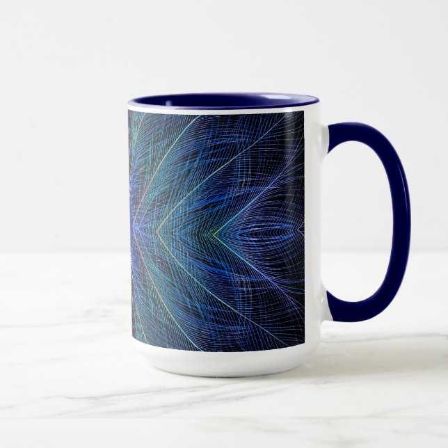 Caneca Desenho de Pena Fractal Azul (Direita)