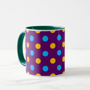 Caneca Desenho de Pontos Amarelos e Azuis em Fundo Roxo