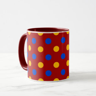 Caneca Desenho de Pontos Polka Vermelho Azul Amarelo