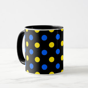 Caneca Desenho de Pontos Pretos Azuis Amarelos