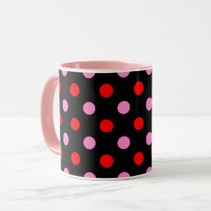 Caneca Desenho de Pontos Pretos Vermelhos e Rosas
