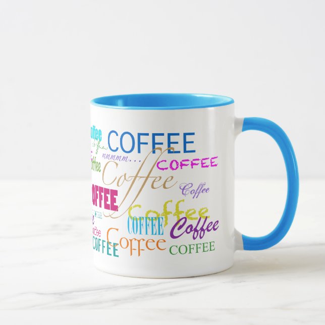 Caneca Desenho de texto multicolorido de café (Direita)