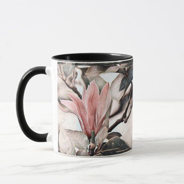 Caneca Desenho de um galho de magnólia rosa Mug (Esquerda)