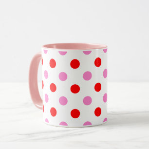 Caneca Desenho de Vermelho e Rosa em Fundo Branco com Bol
