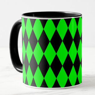 Caneca Desenho de Xadrez de Diamantes Harlequim Preto Ver