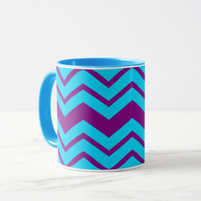 Caneca Desenho de Ziguezague em Chevron Roxo Azul (Frente Esquerda)