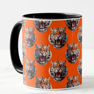 Caneca Desenho do padrão da cabeça do tigre laranja