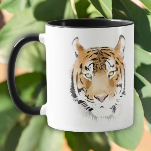 Caneca Desenho em Aquarela de Cabeça de Tigre