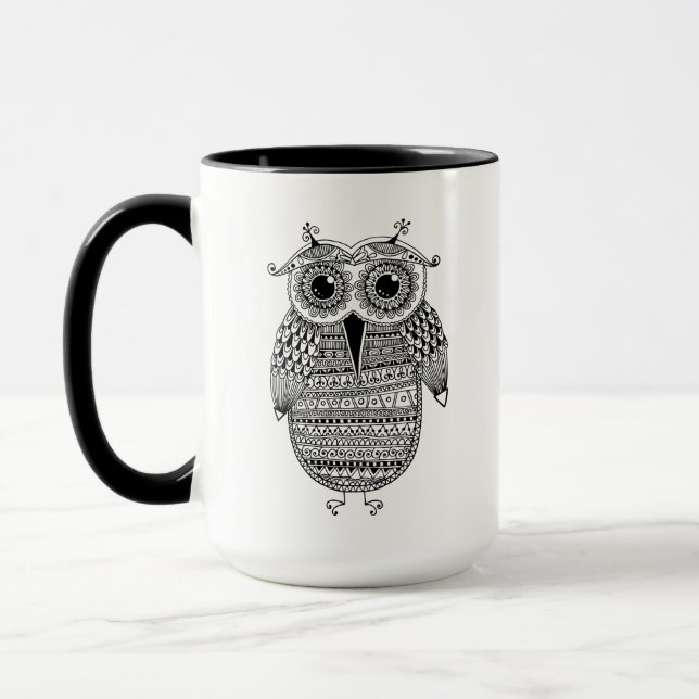 Caneca Desenho étnico da tinta da coruja (Esquerda)
