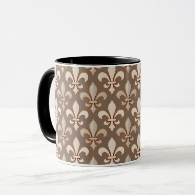 Caneca Desenho Flor-de-lis Terra Neutra Marrom (Frente Esquerda)