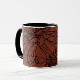 Caneca Desenho floral negro de terra cotta castanha minim