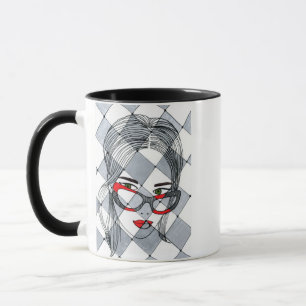 Caneca Desenho Geométrico Caprichoso Zen Garota Óculos Ve