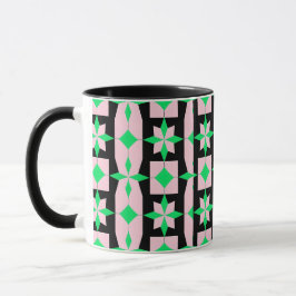 Caneca Desenho Geométrico Verde, Rosa e Preto