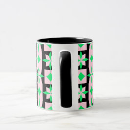 Caneca Desenho Geométrico Verde, Rosa e Preto