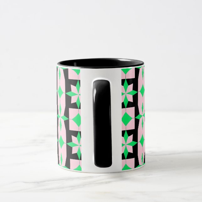 Caneca Desenho Geométrico Verde, Rosa e Preto (Alça)