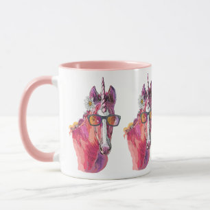 Caneca Desenho manual cor-de-rosa Unicorn Mug