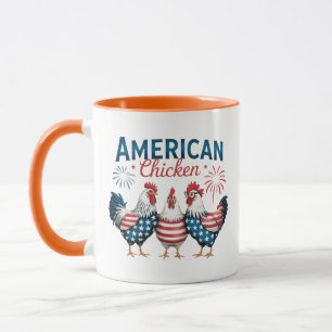 Caneca Desenho Patriótico Americano de Frango do Dia 4 de