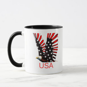 Caneca Desenho Patriótico de Águia Careca em Voo