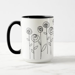 Caneca Desenho Simples de Flores Preto e Branco