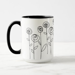 Caneca Desenho Simples de Flores Preto e Branco