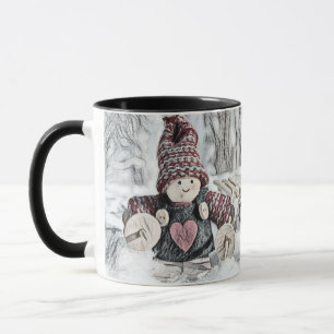 Caneca Desenho Vintage de Gnomos na Neve